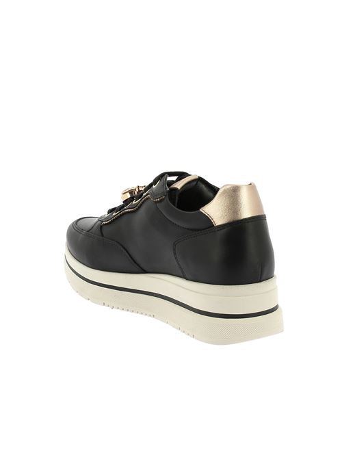 sneakers da donna in pelle nera con platform 4,5 cm e charms portafortuna NERO GIARDINI | I514102D100
